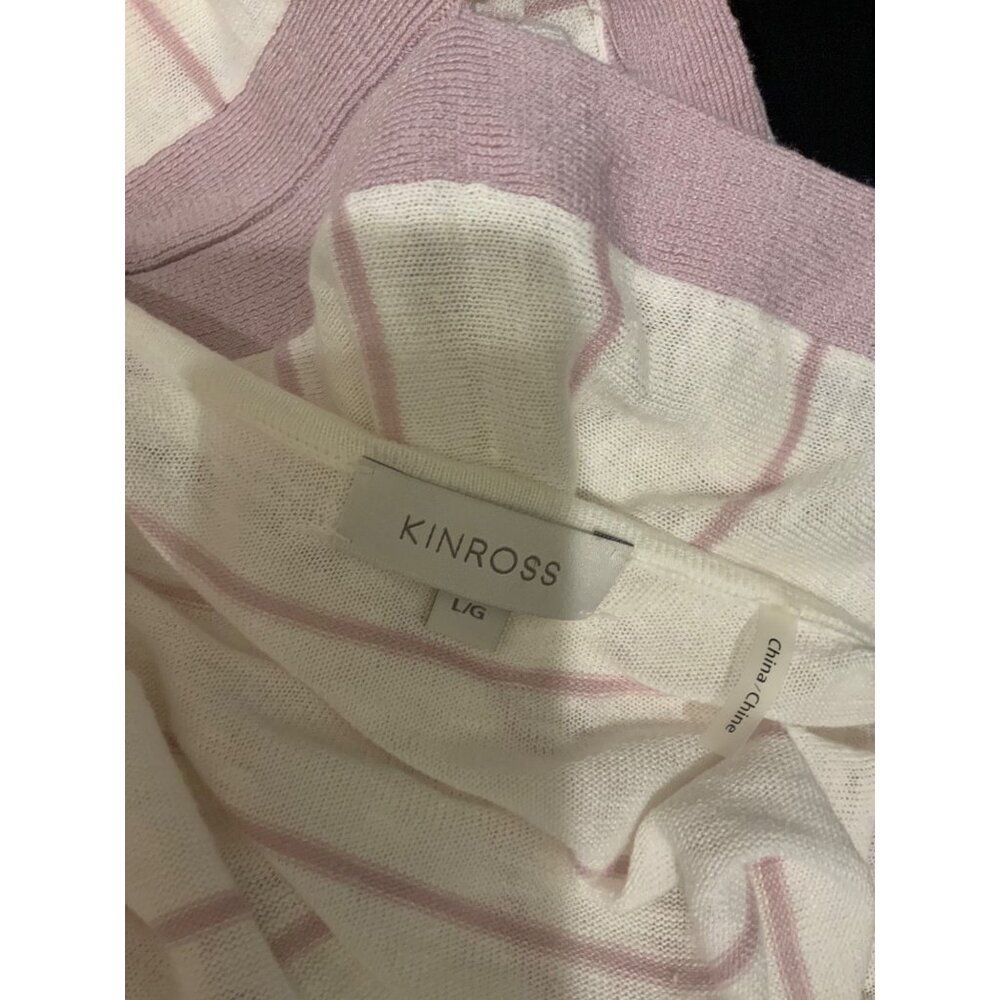 Kinross  womens V neck linen  stripe relaxed sweater 52ch 25 long
